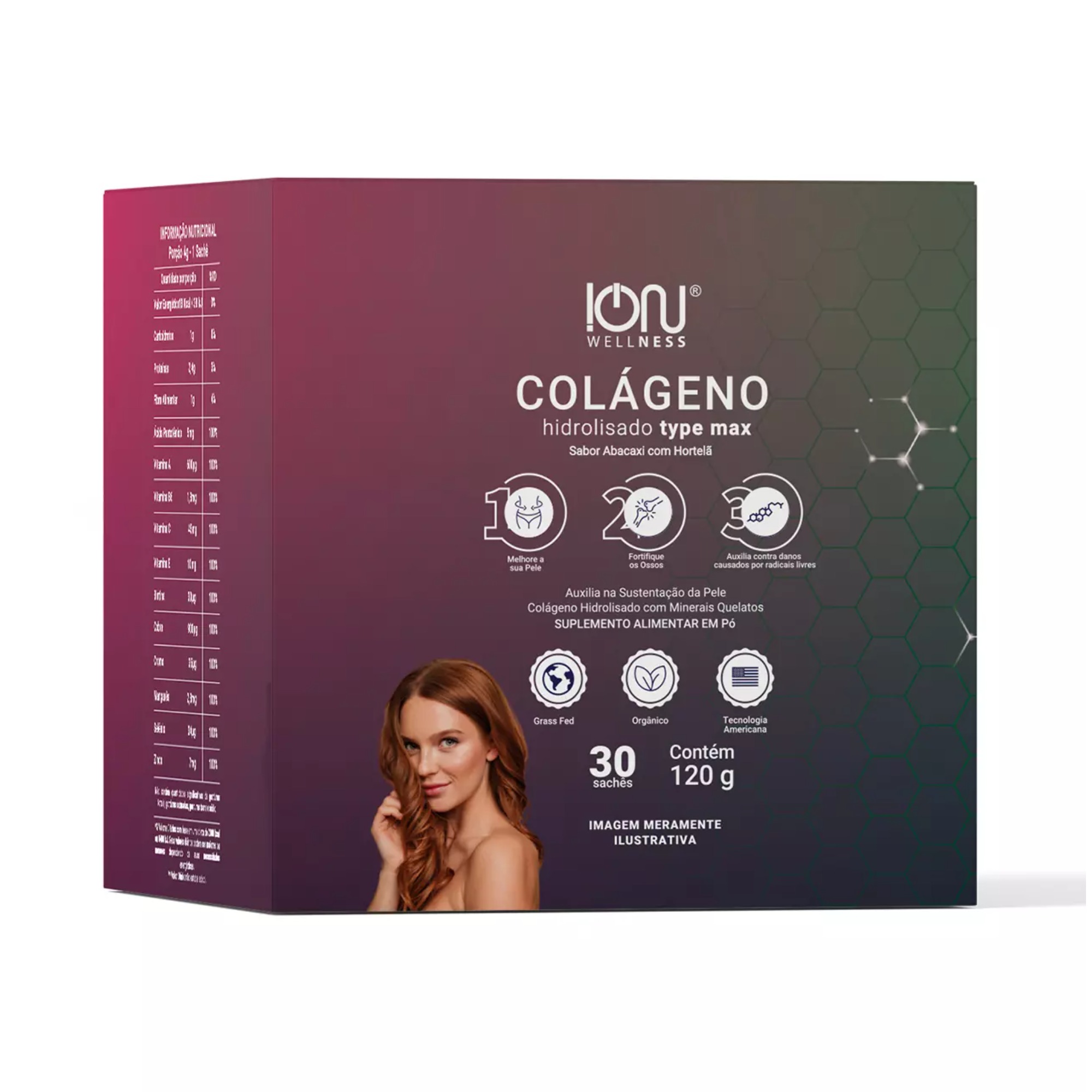 Colágeno Hidrolisado Type Max ION Wellness Sabor Abacaxi Com Hortelã 30 Sachês