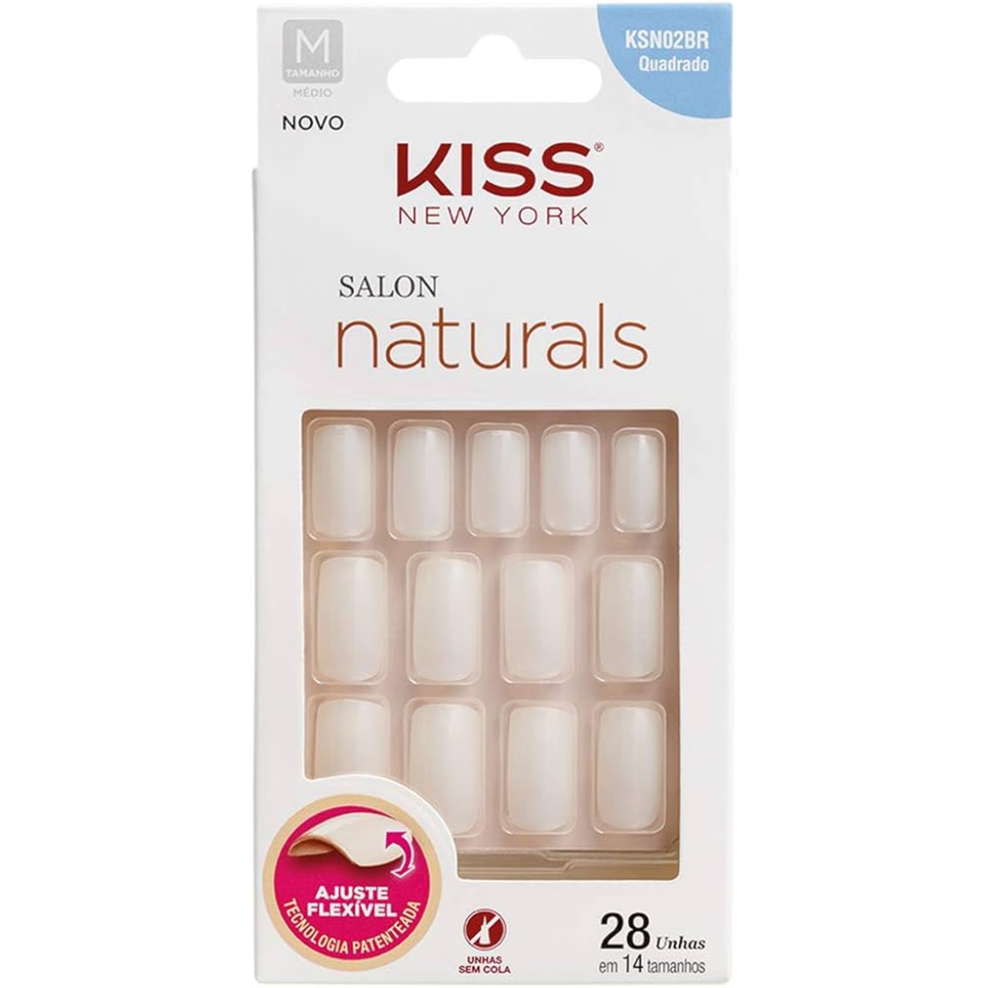 Unhas Postiças Kiss New York Salon Natural Medio Quadrada