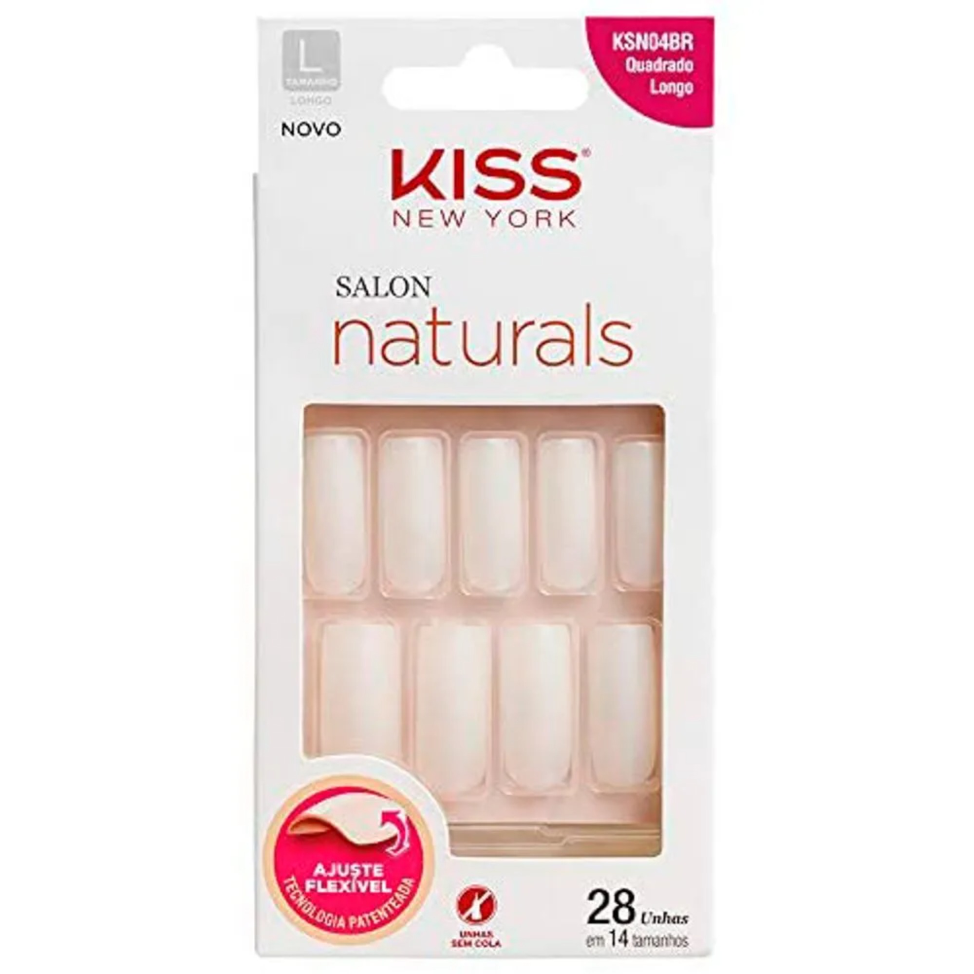 Unhas Postiças Kiss New York Salon Natural Longo Quadrada