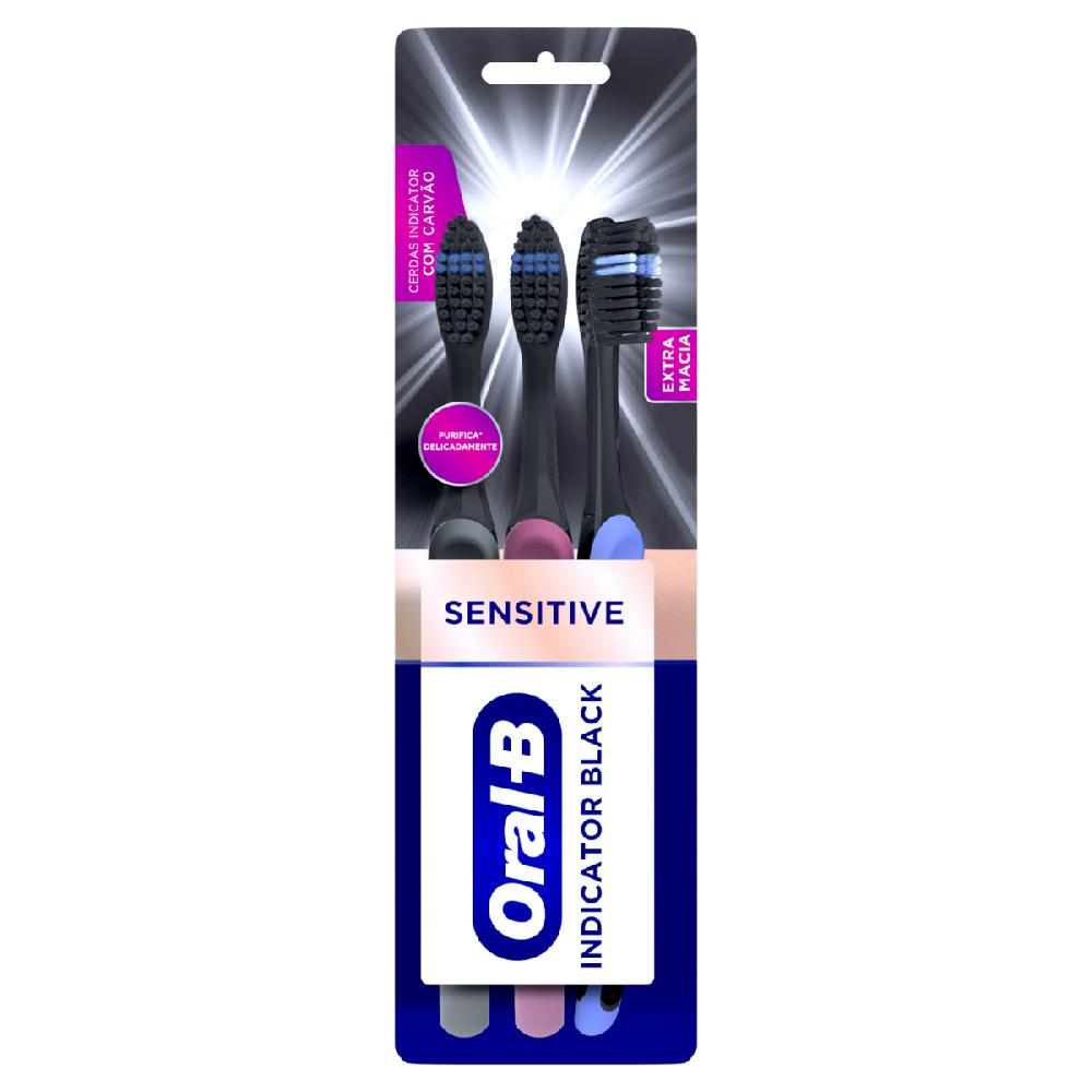 Escova Dental Oral B Indicator Black com 3 Unidades