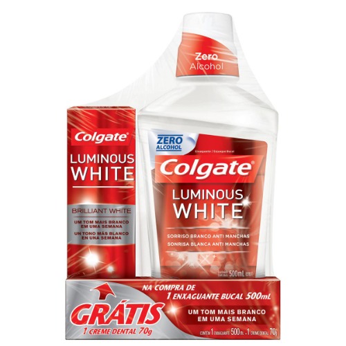 Kit Colgate Luminous White Enxaguante Bucal 500ml + Creme Dental