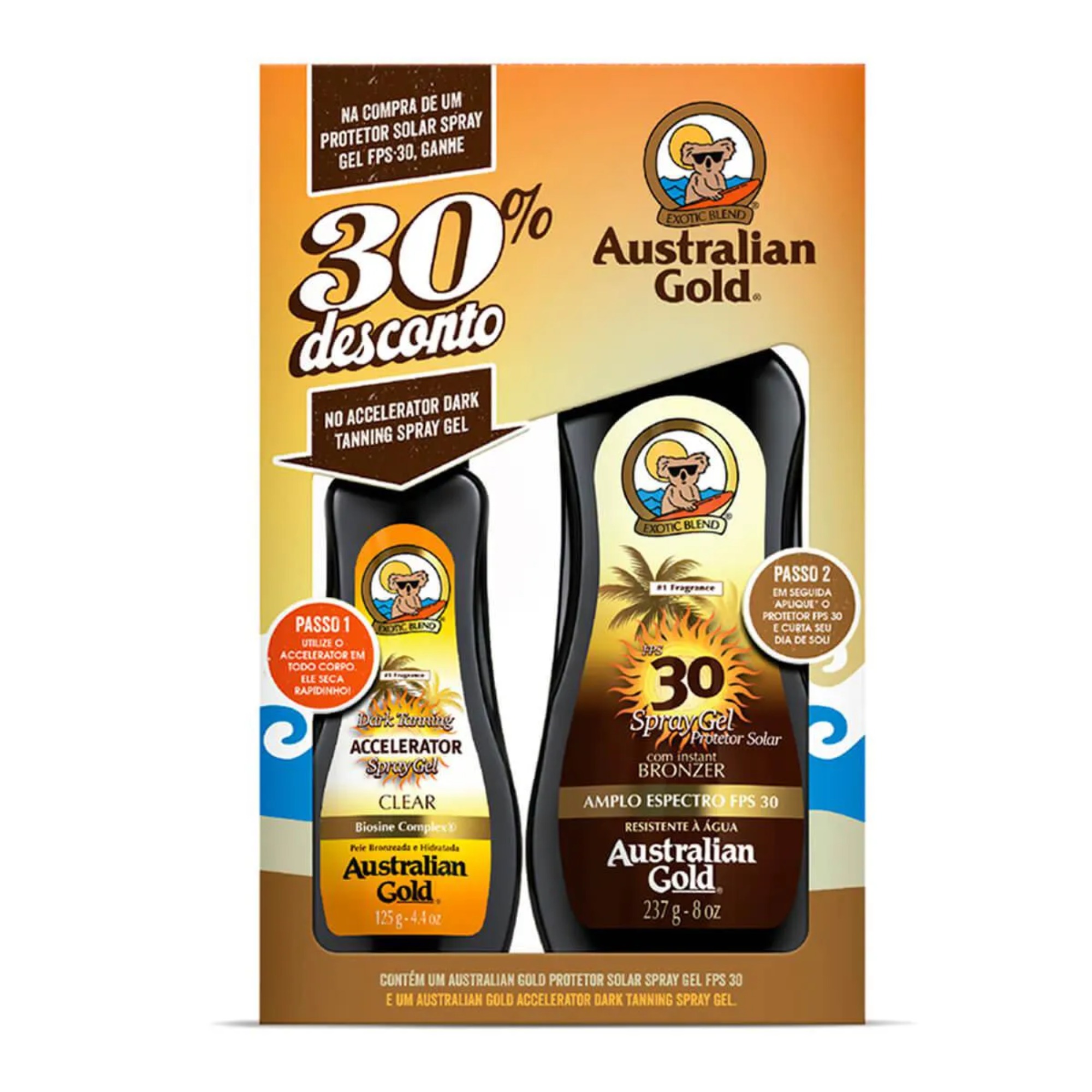 Kit Solar Australian Gold Fps 30 Protetor + Acelerador