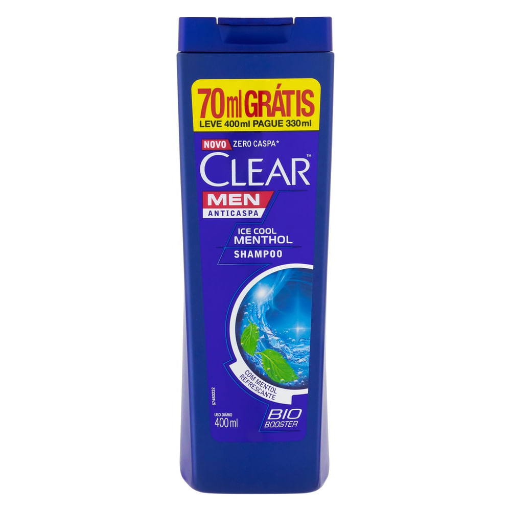 Shampoo Anticaspa Clear Men Ice Cool Menthol Leve 400ml Pague 330ml