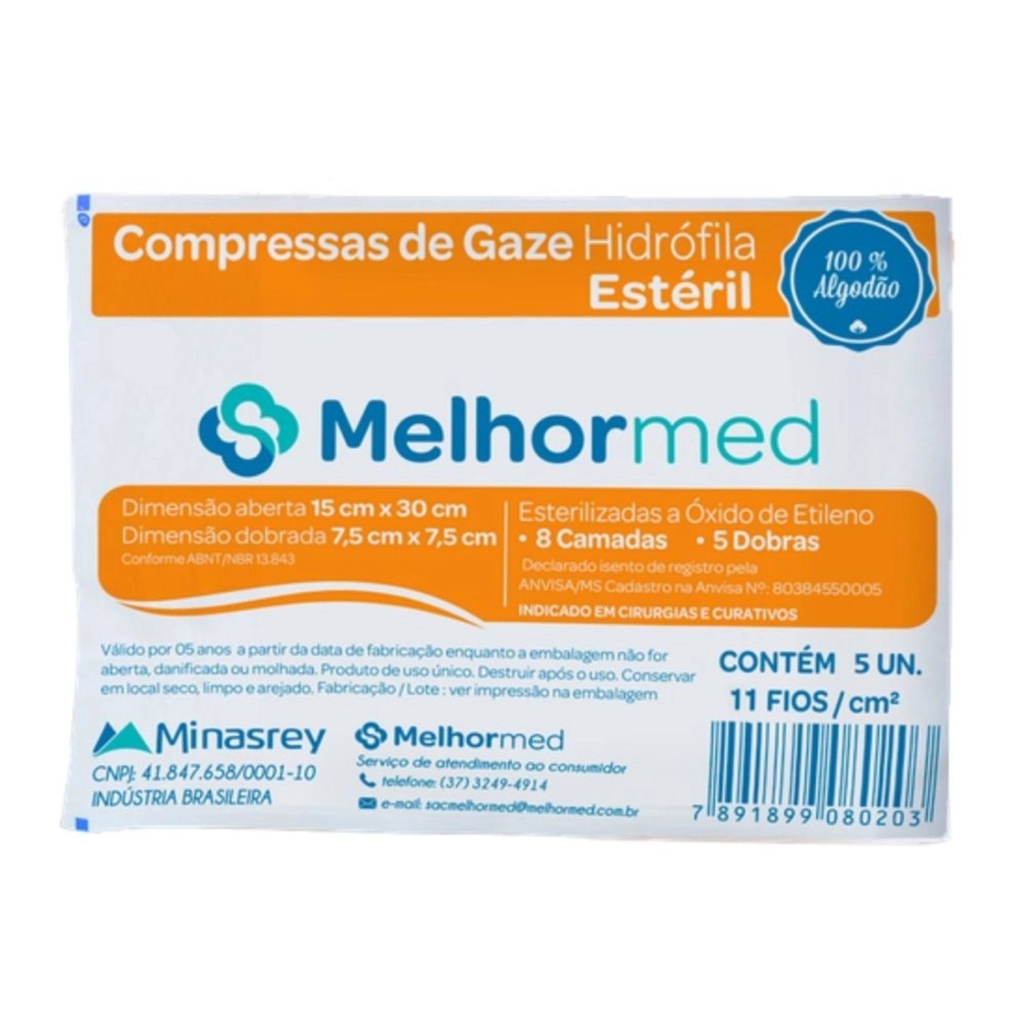 Compressa de Gaze 10 Unidades 11 Fios Melhormed 