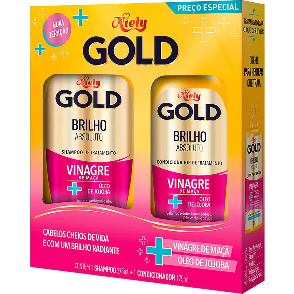 Kit Niely Gold Brilho Absoluto Shampoo 275ml + Condicionador 175ml