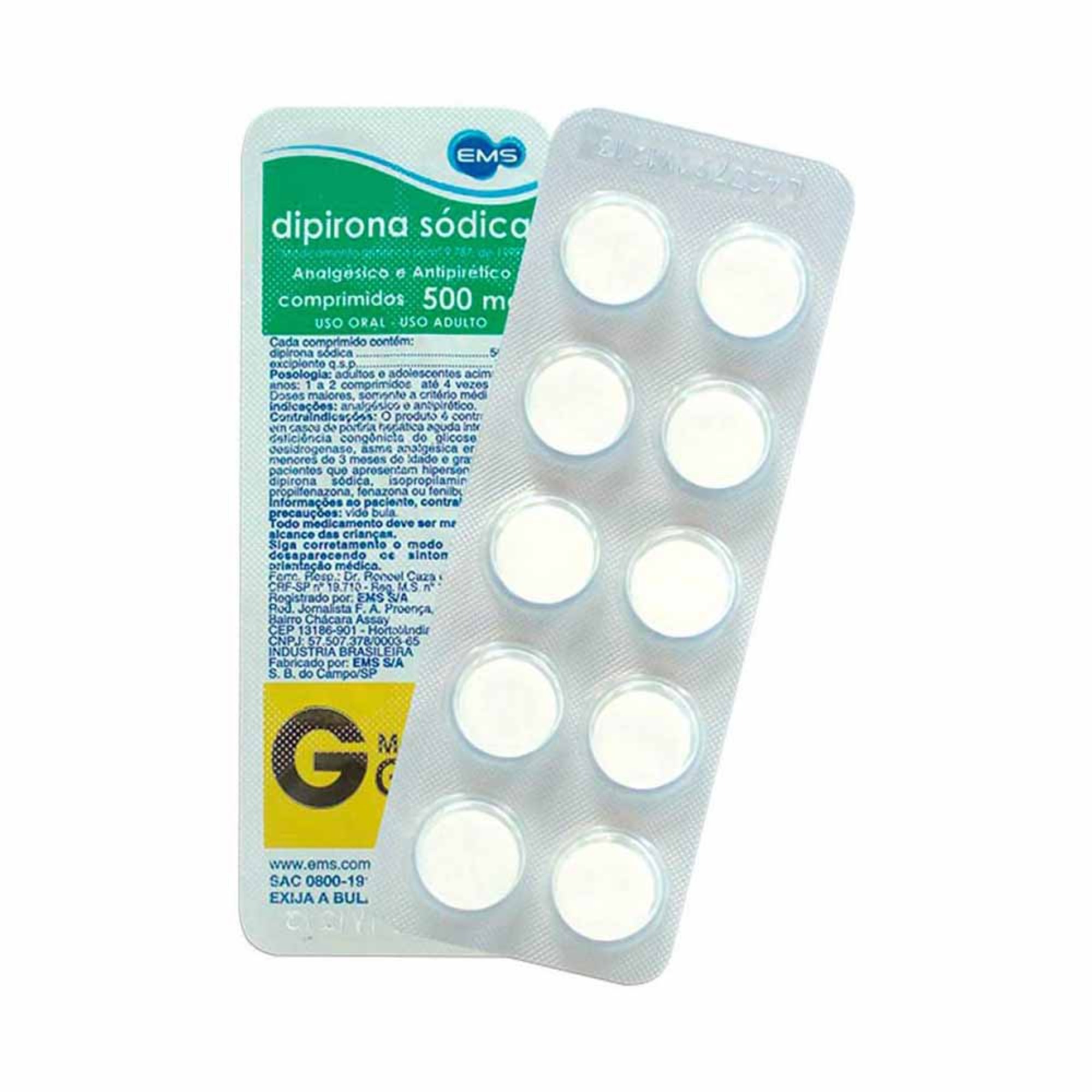 Dipirona 500mg com 10 Comprimidos Ems Genérico