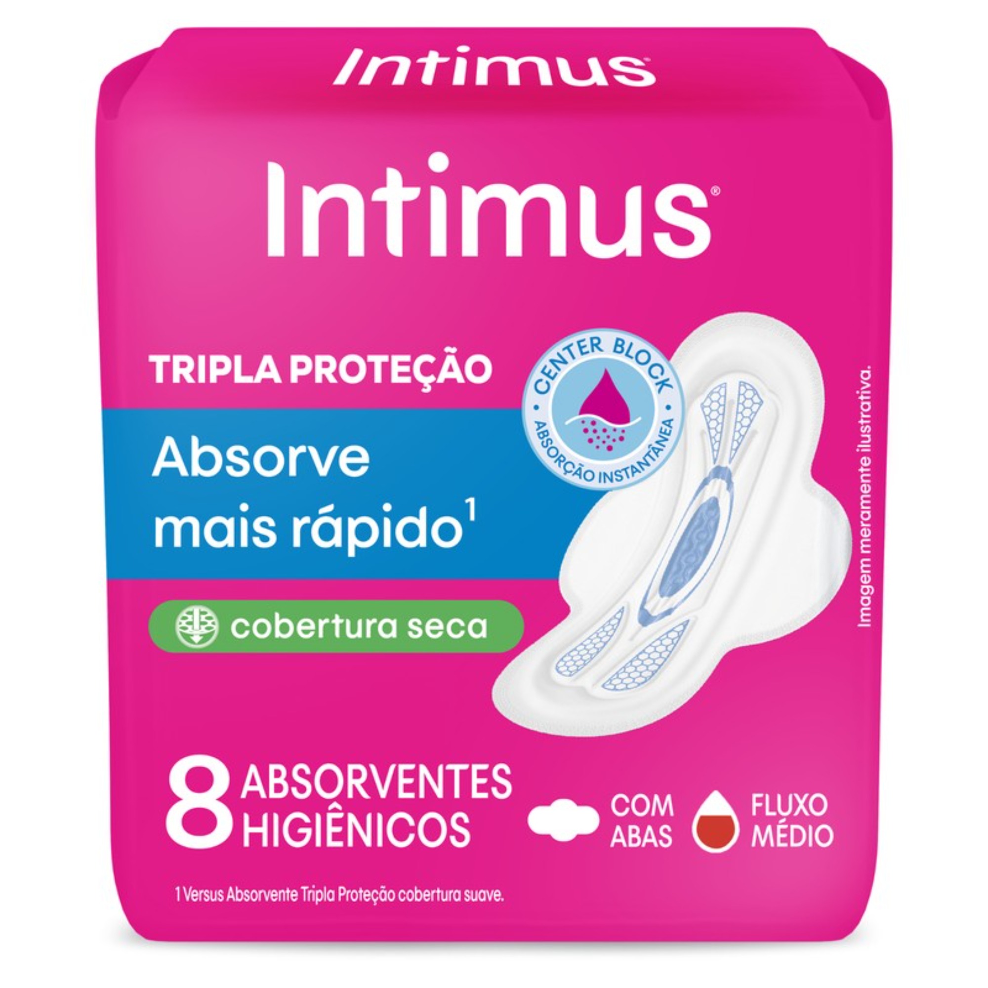 Absorvente Intimus Tripla Proteção Cobertura Seca Com Abas Com 8 Unidades