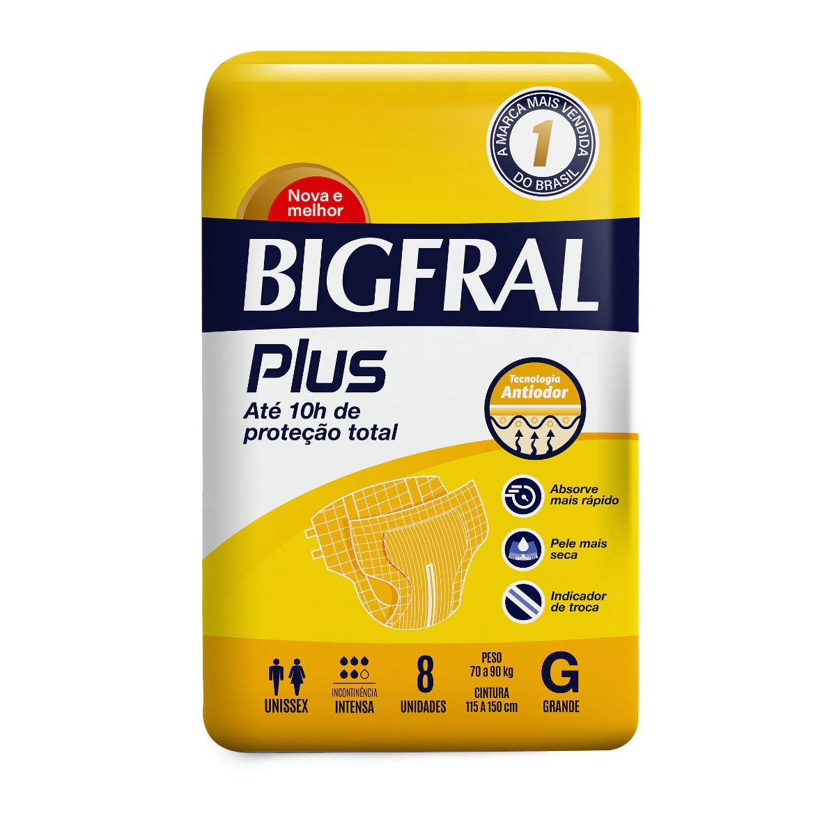 Fralda Geriátrica Bigfral Plus G Com 8 Unidades