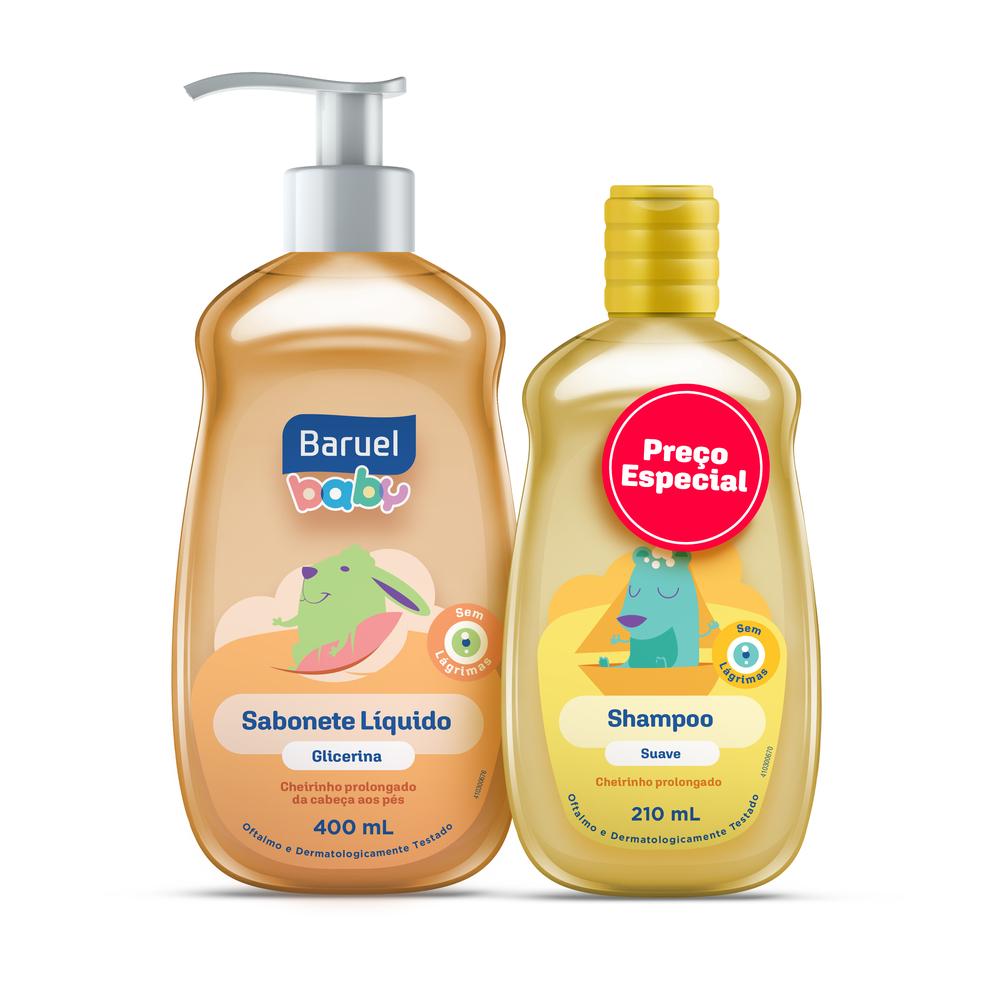 Kit Infantil Sabonete Líquido+Shampoo Baruel Baby 400ml+210ml Suave