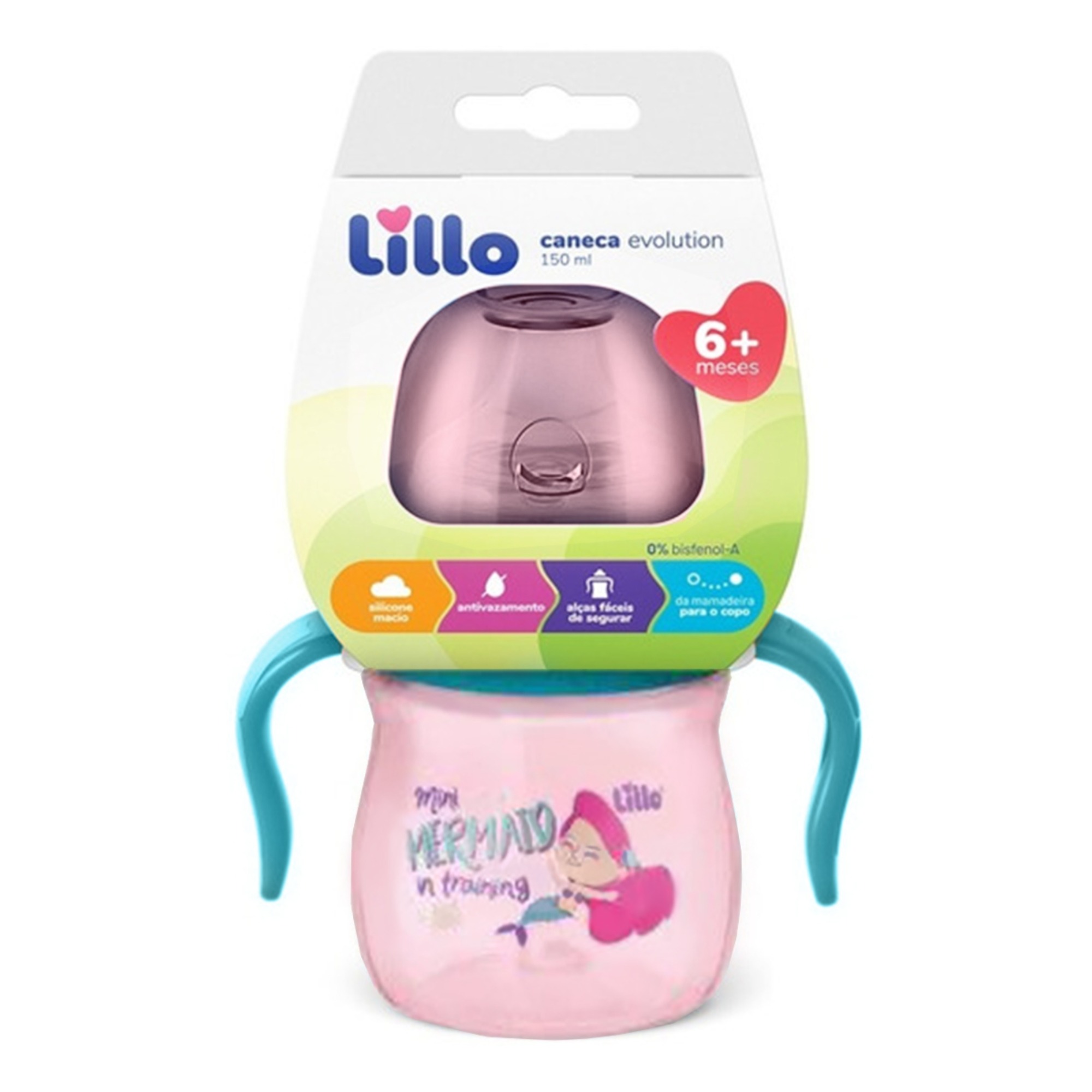 Caneca Lillo Aprendizado C/Alça Evolution Bebedor Silic 150ml- Menina