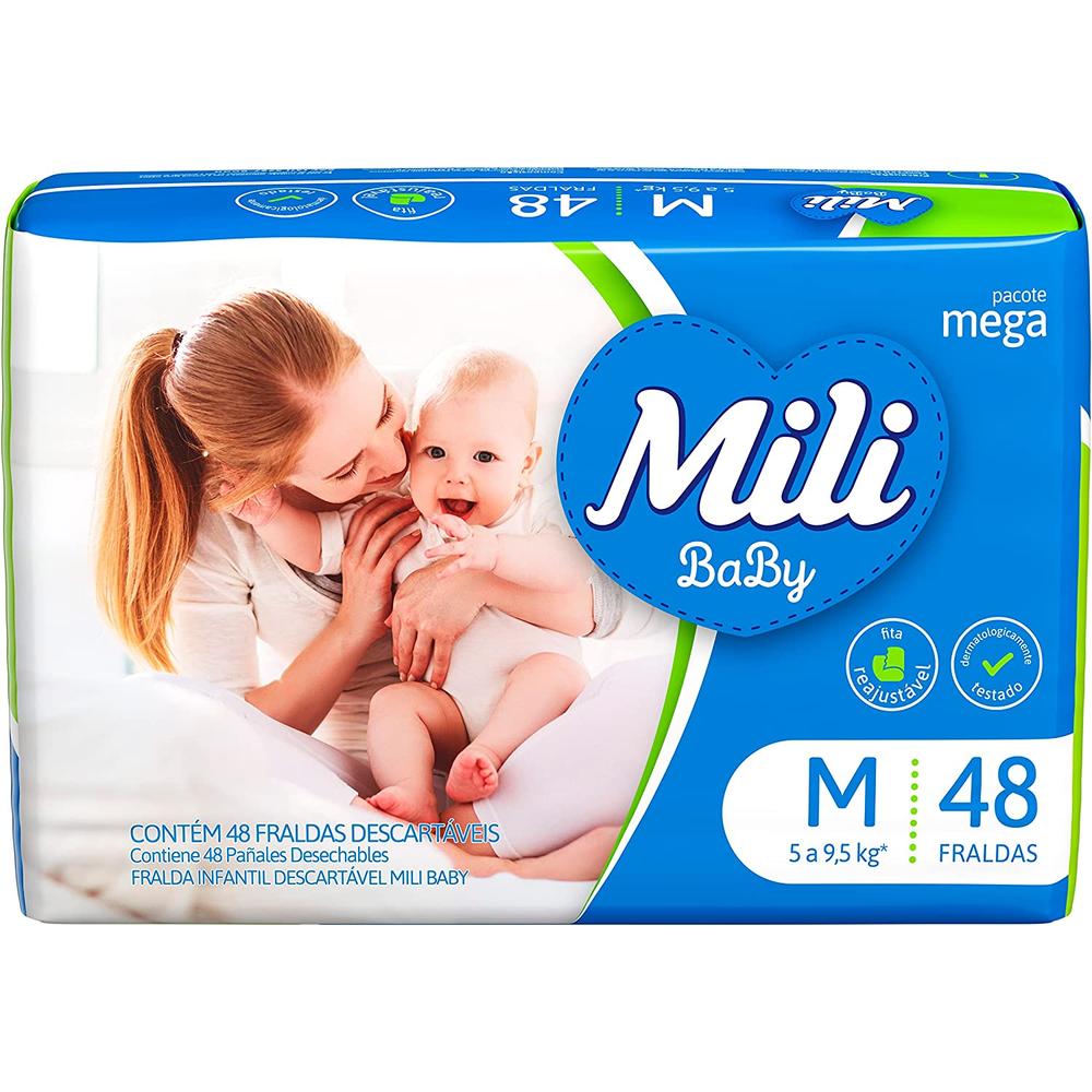 Fralda Mili Baby Mega M com 48 Unidades