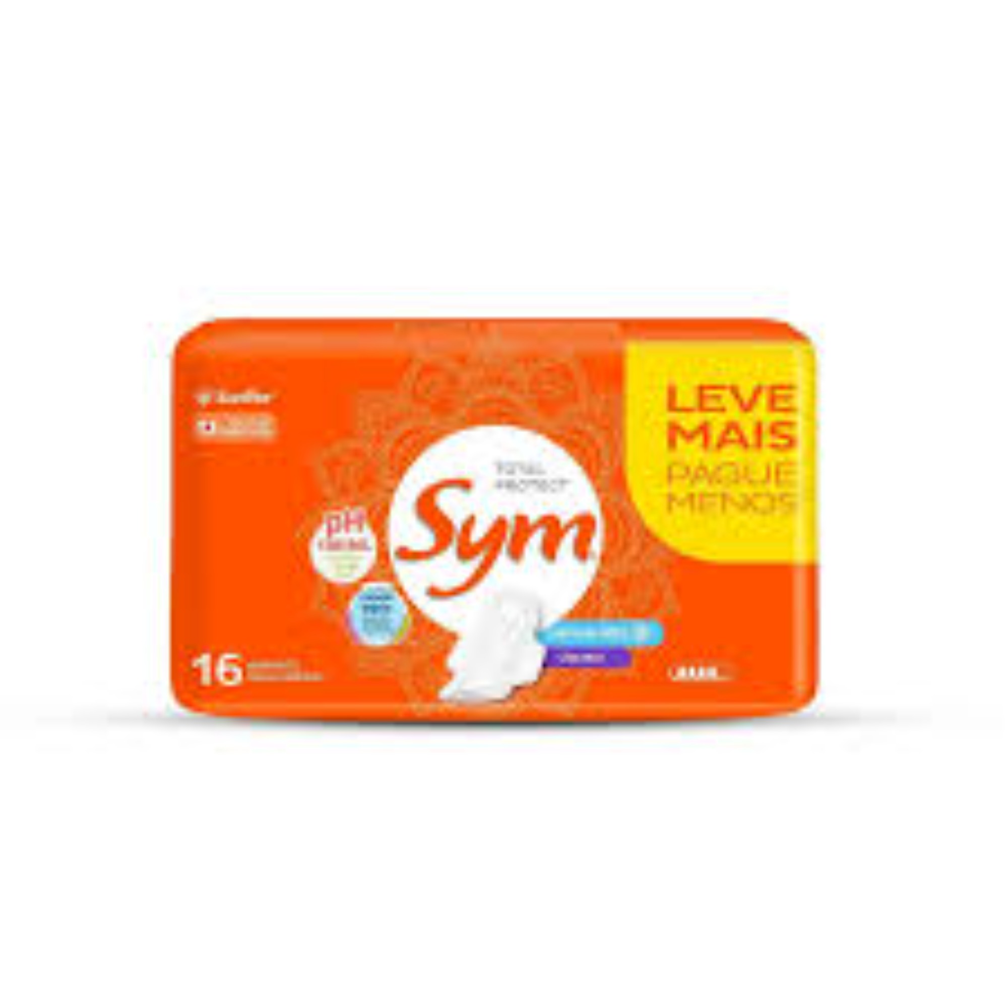 Absorvente Sym Laranja Leve 16 Pague 14 Unidades Seca com Abas