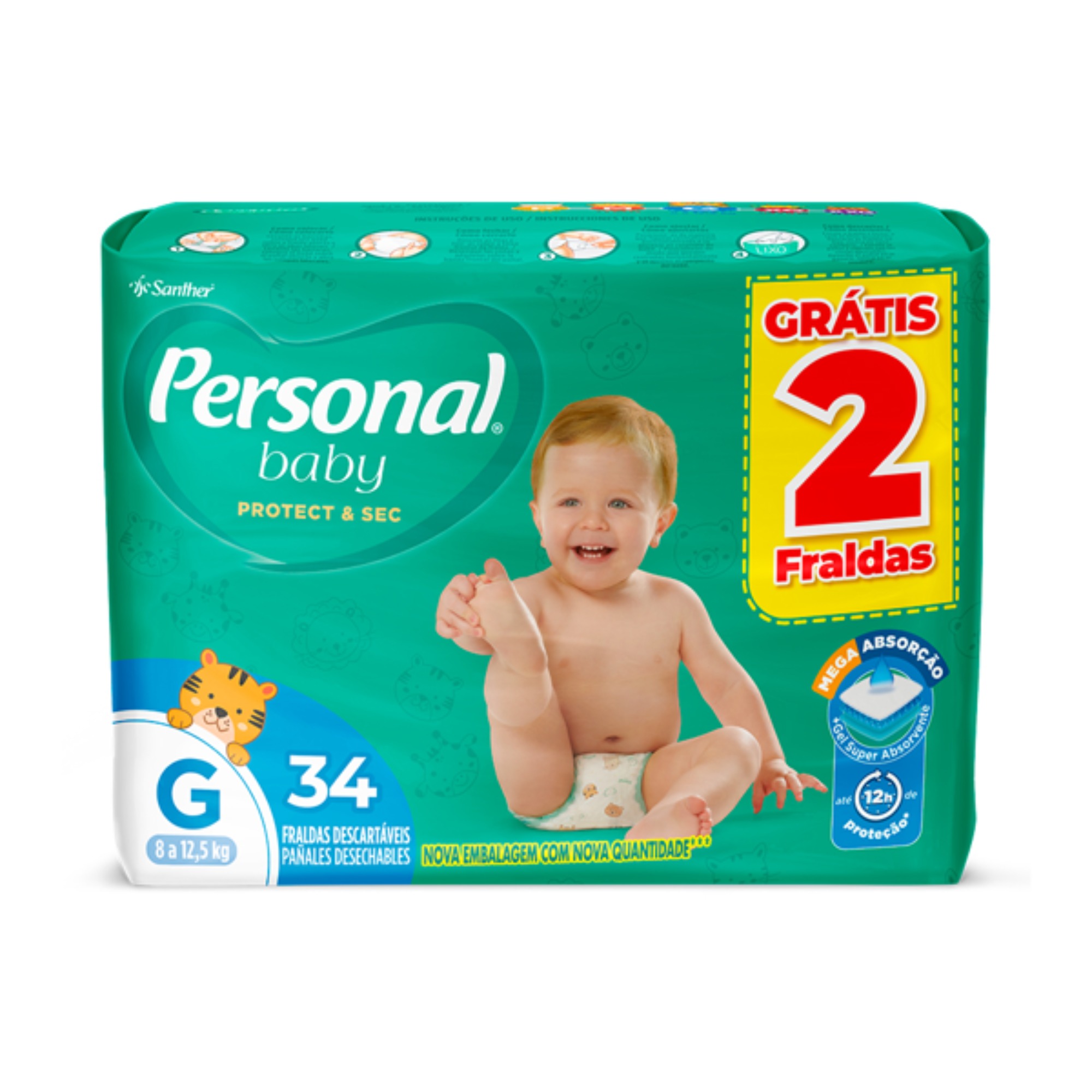 Fralda Personal Protect&Sec Mega G 34 Unidades