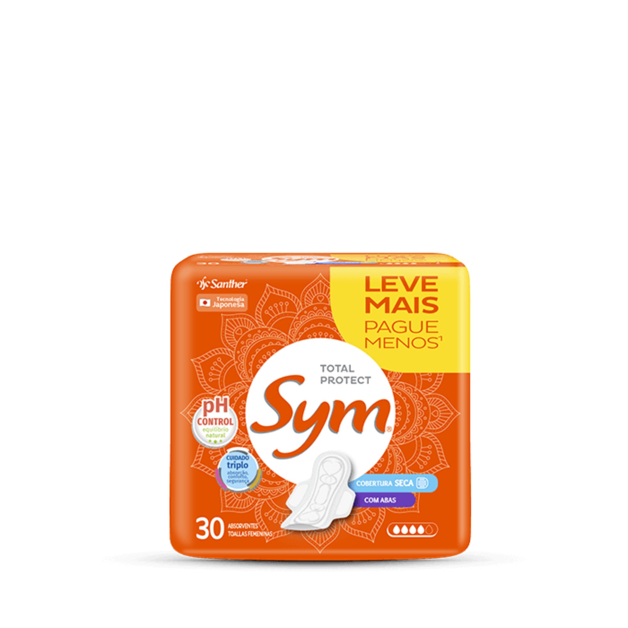 Absorvente Sym Laranja 30 Unidades Seca com Abas