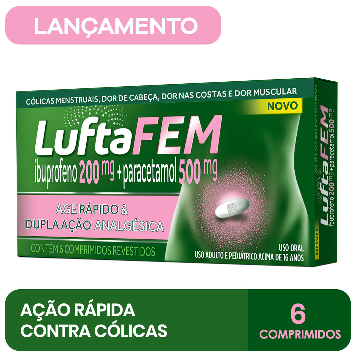 Luftafem 200mg Ibuprofeno + 500mg Paracetamol 6 Comprimidos