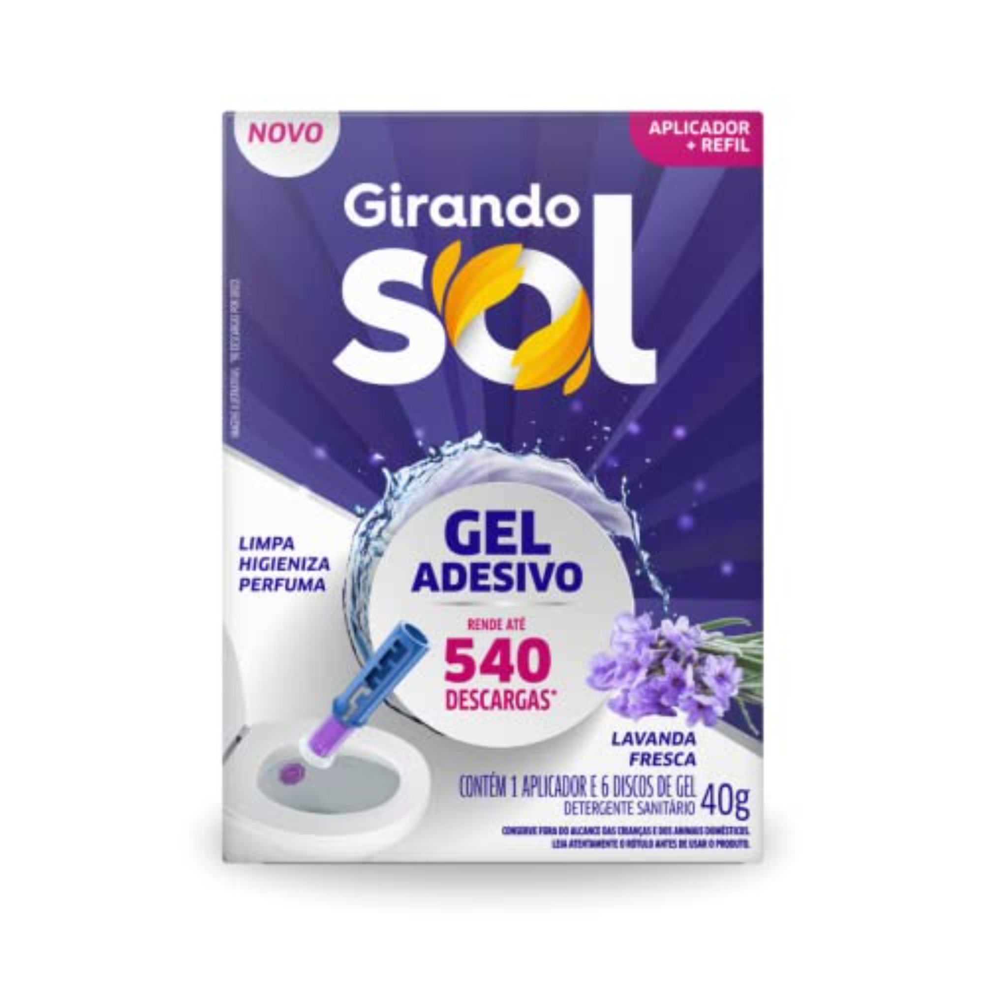 Gel Sanitário Adesivo Girando Sol 40g Aplicador+ Refil Lavanda Fresca