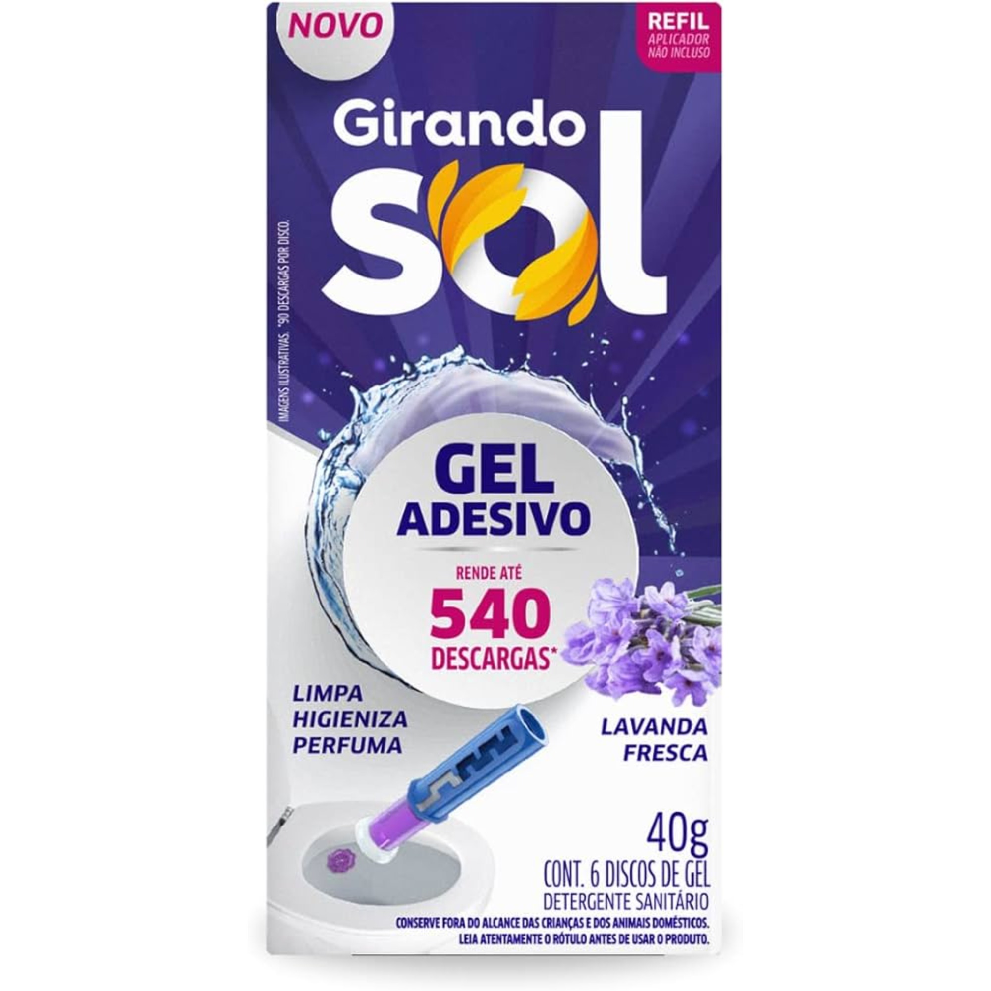 Gel Sanitário Adesivo Girando Sol Lavanda Fresca Refil