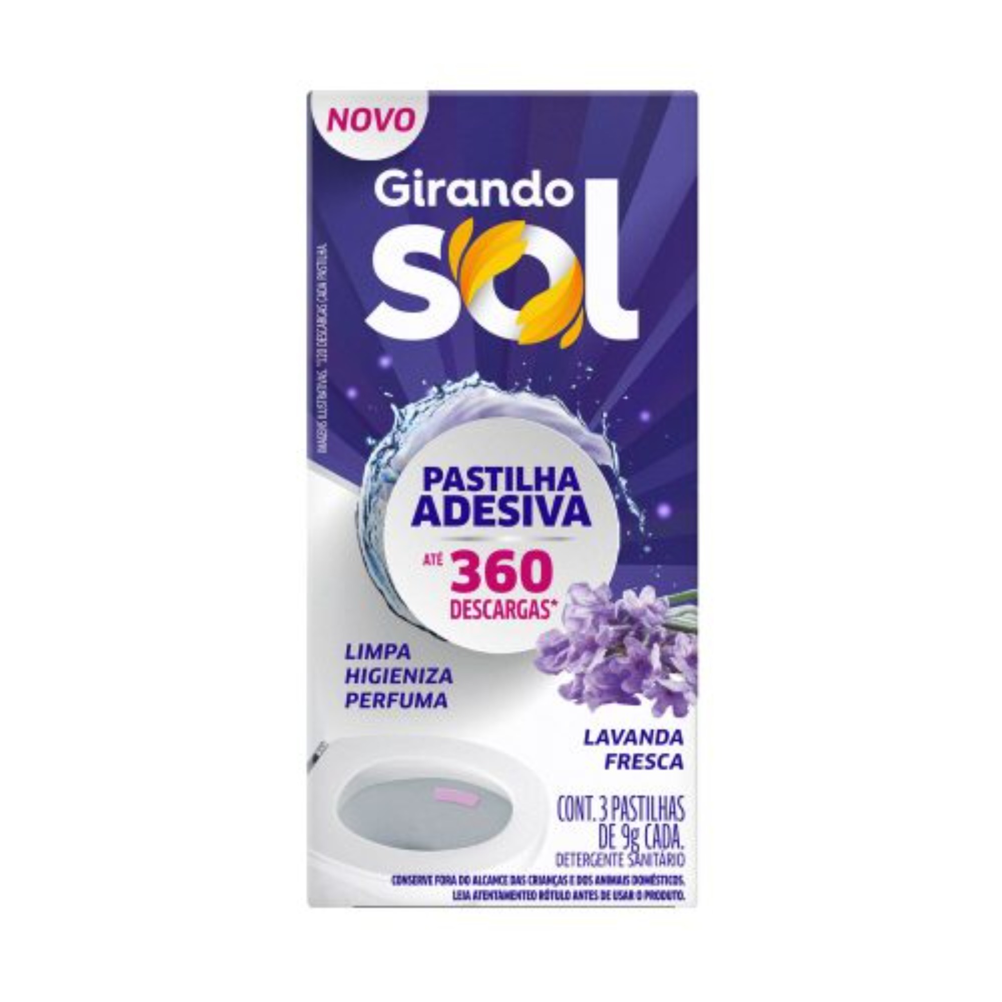 Pastilha Sanitária Adesiva Girando Sol 3un Lavanda Fresca