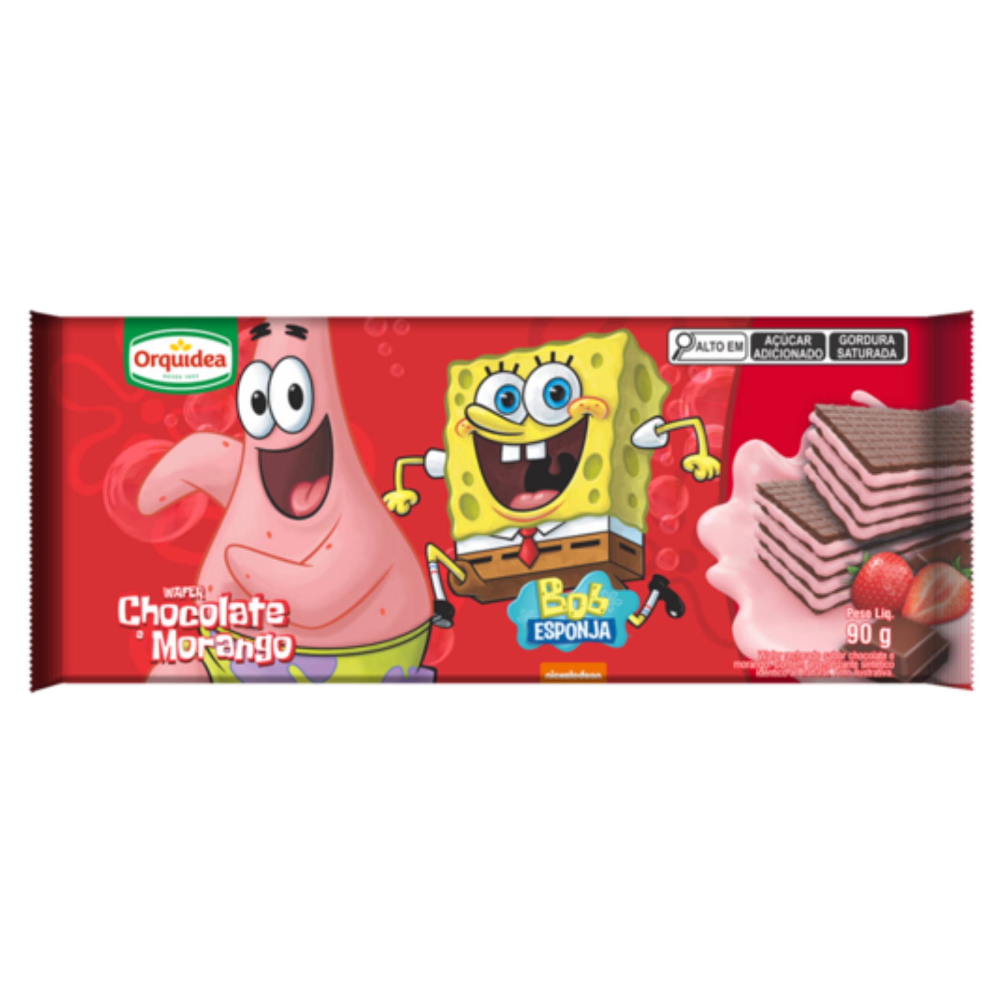 Wafer Orquidea Bob Esponja Chocolate e Morango 90g