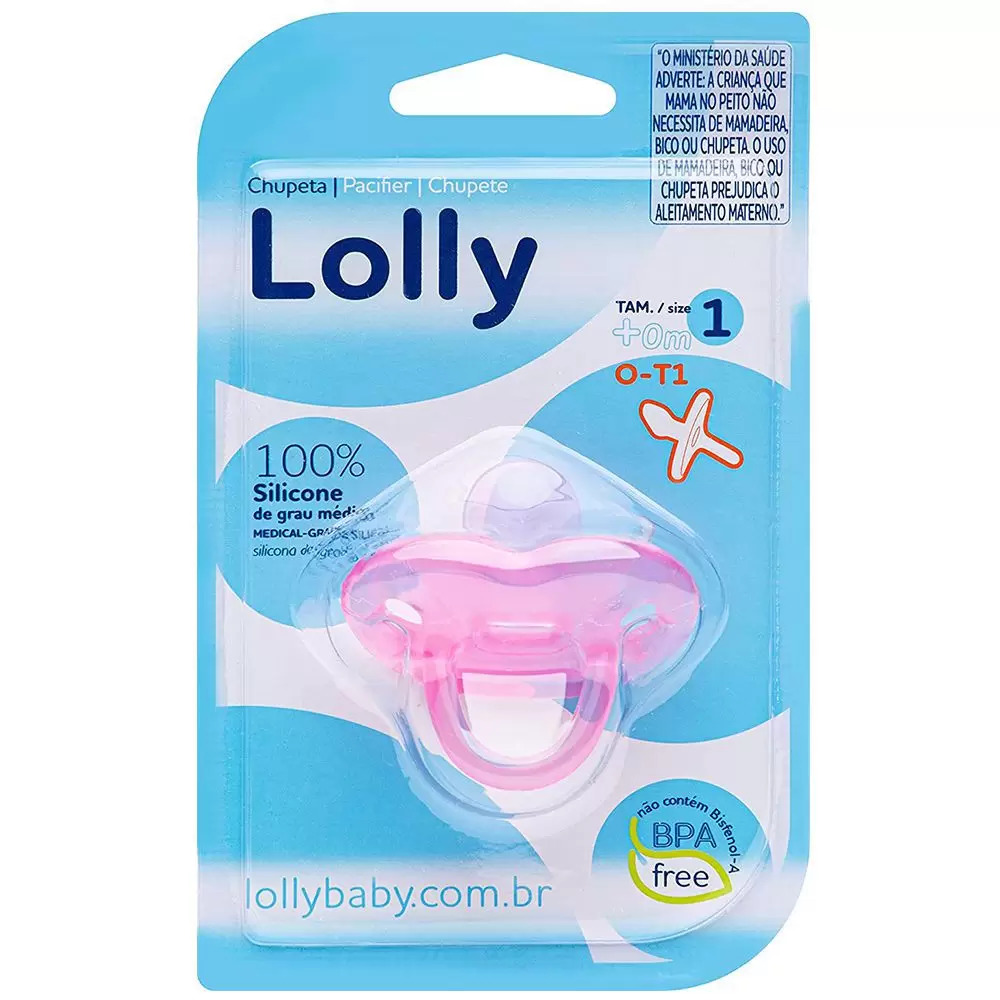 Chupeta Lolly 100% Silicone Ortodôntico Tamanho 1 Rosa