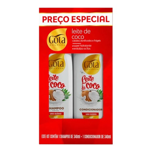 Kit Shampoo 340Ml+Condicionador 340Ml Gota Dourada Leite De Côco