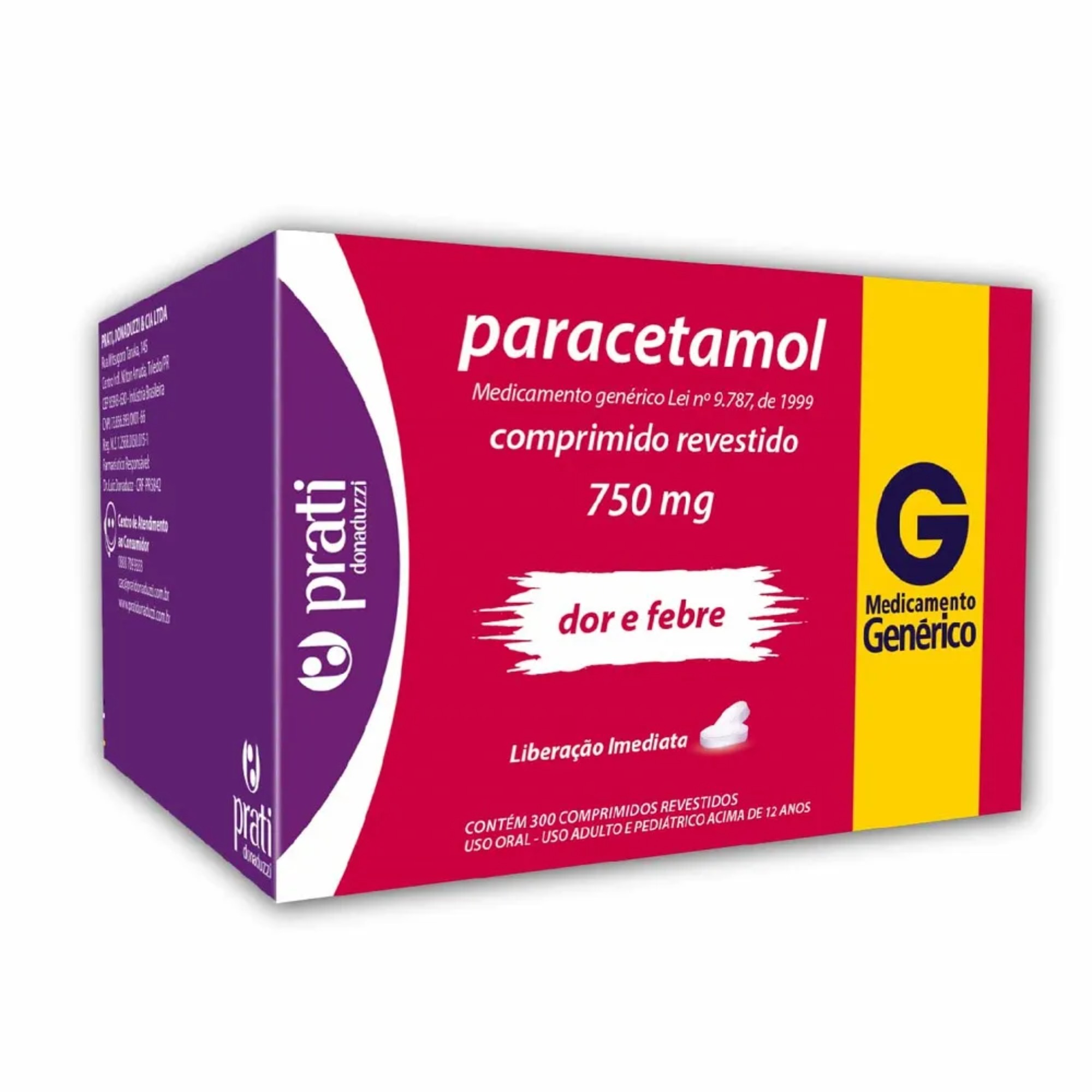 Paracetamol 750mg com 10 Comprimidos Prati Genérico