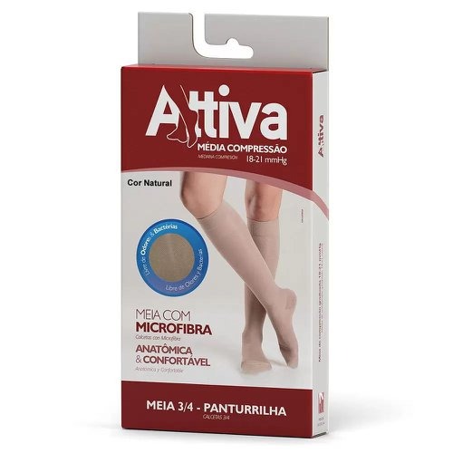 Meia Attiva 3/4 Media Compressão 18-21 Feminina Sem Ponteira Natural G