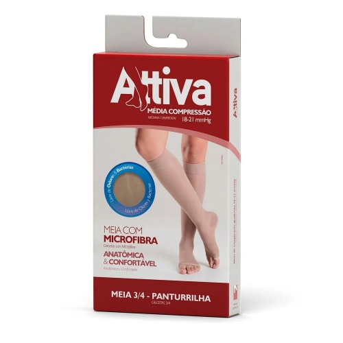 Meia Attiva 3/4 Alta Compressçao 18-21 Feminina Sem Ponteira Natural G