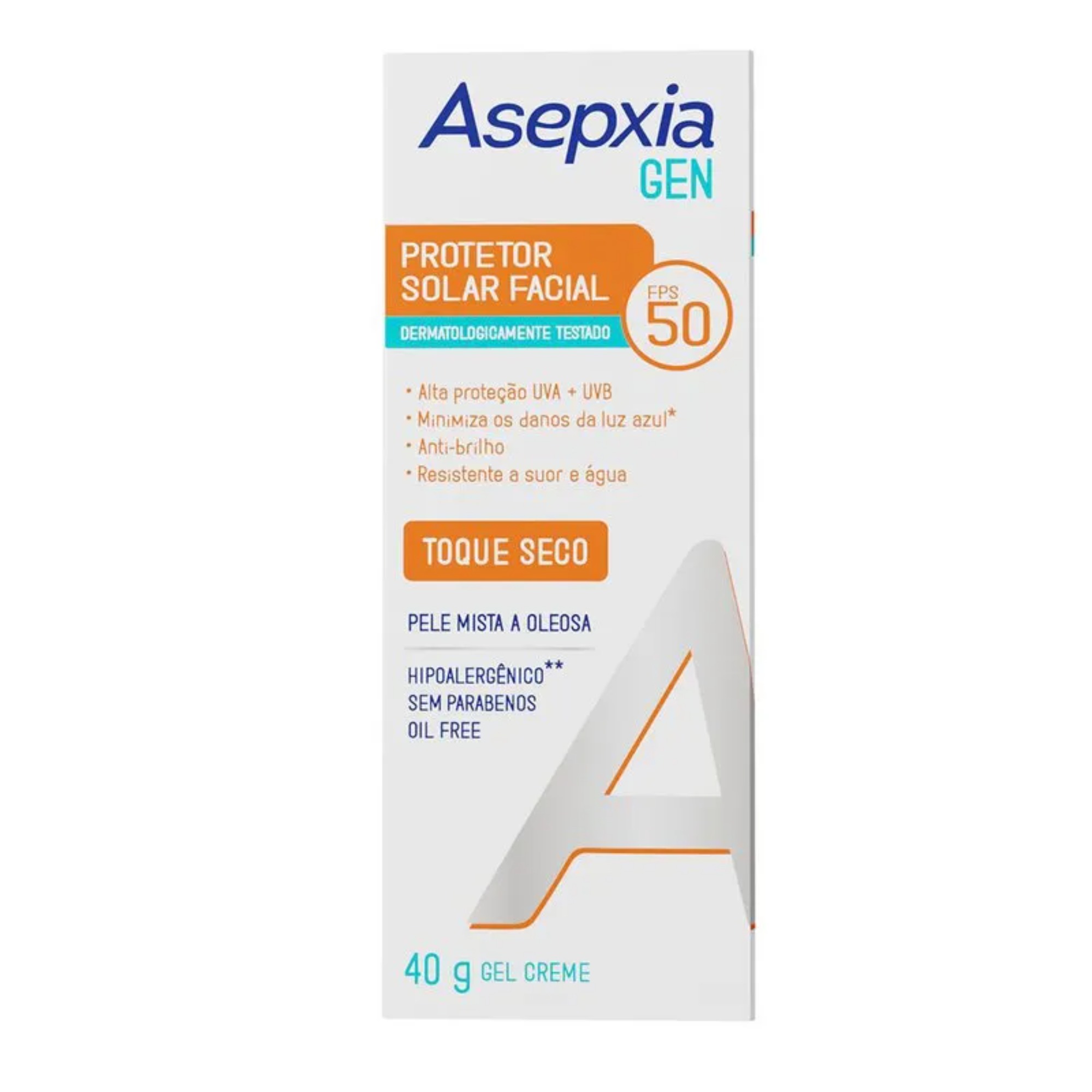 Protetor Solar Facial Asepxia Gen FPS50 Antioleosidade