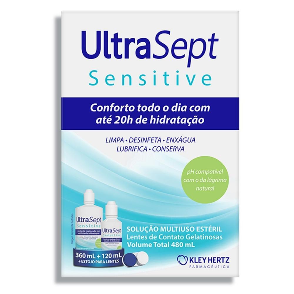 Solução Ultrasept Sensitive 360ml + 120ml Com Estojo Para Lentes