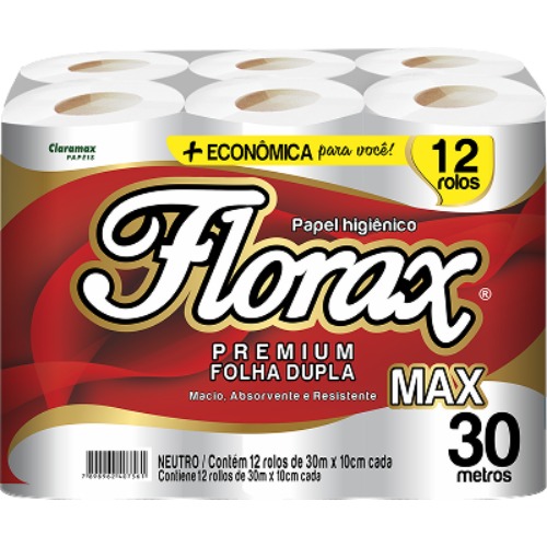 Papel Higienico Florax Premium 30M Neutro Folha Dupla 12Un