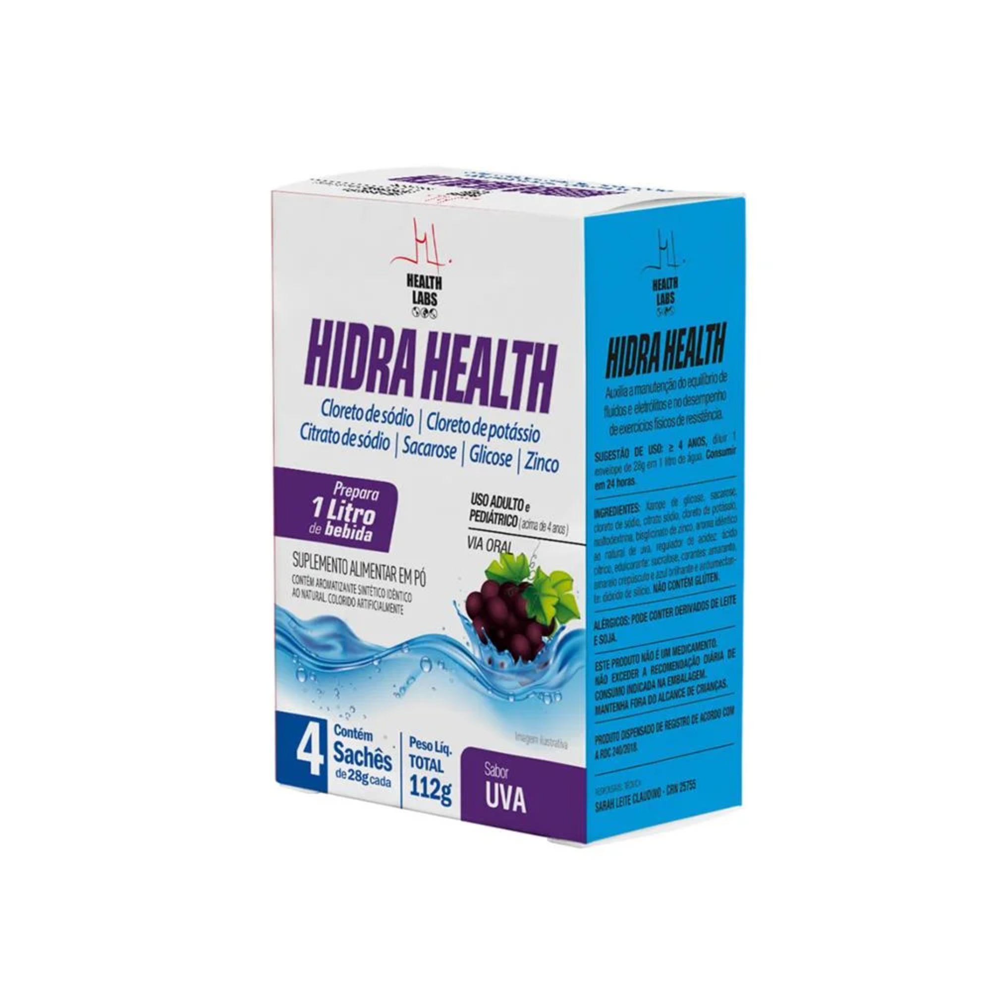 HIdra Health com 4 Sachês Sabor Uva com 28g Health Labs