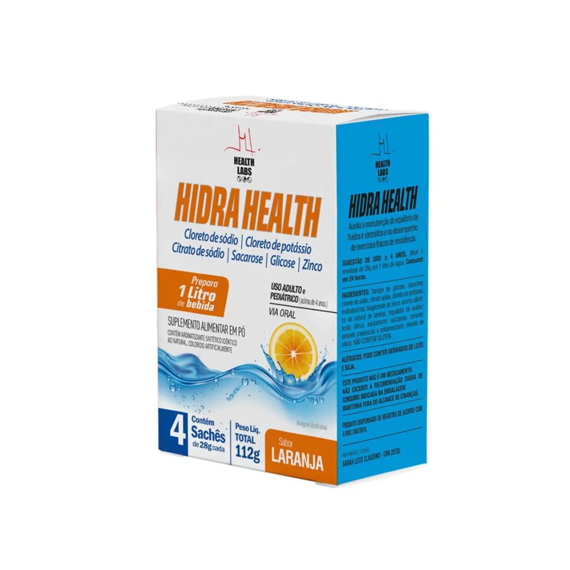 HIdra Health com 4 Sachês Sabor Laranja com 28g Health Labs