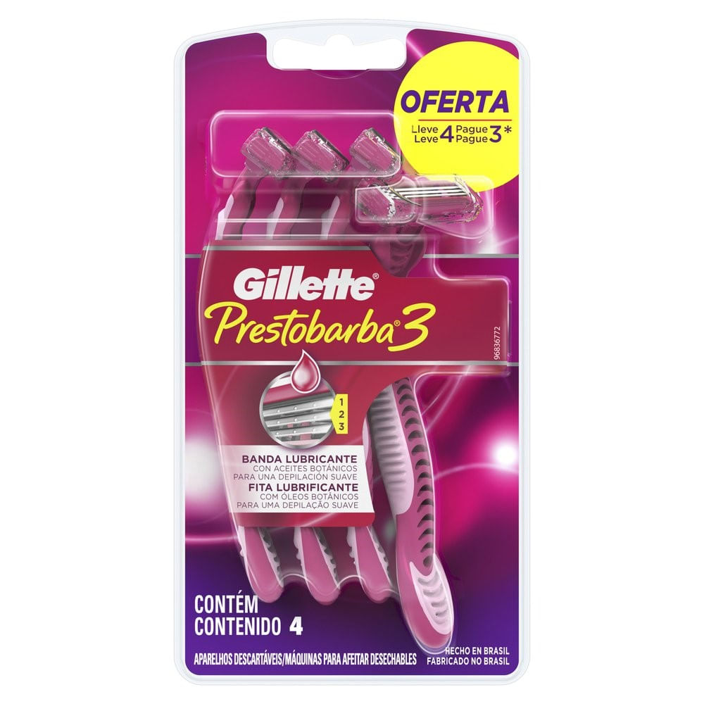 Aparelho Depilatório Gillette Prestobarba 3 Feminino Leve 4 Pague 3