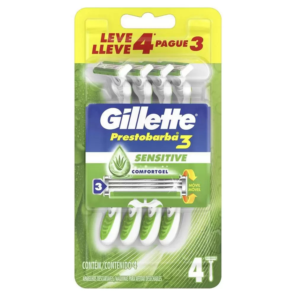 Aparelho De Barbear Gillette Prestobarba3 Sensitive Leve 4 Pague 3