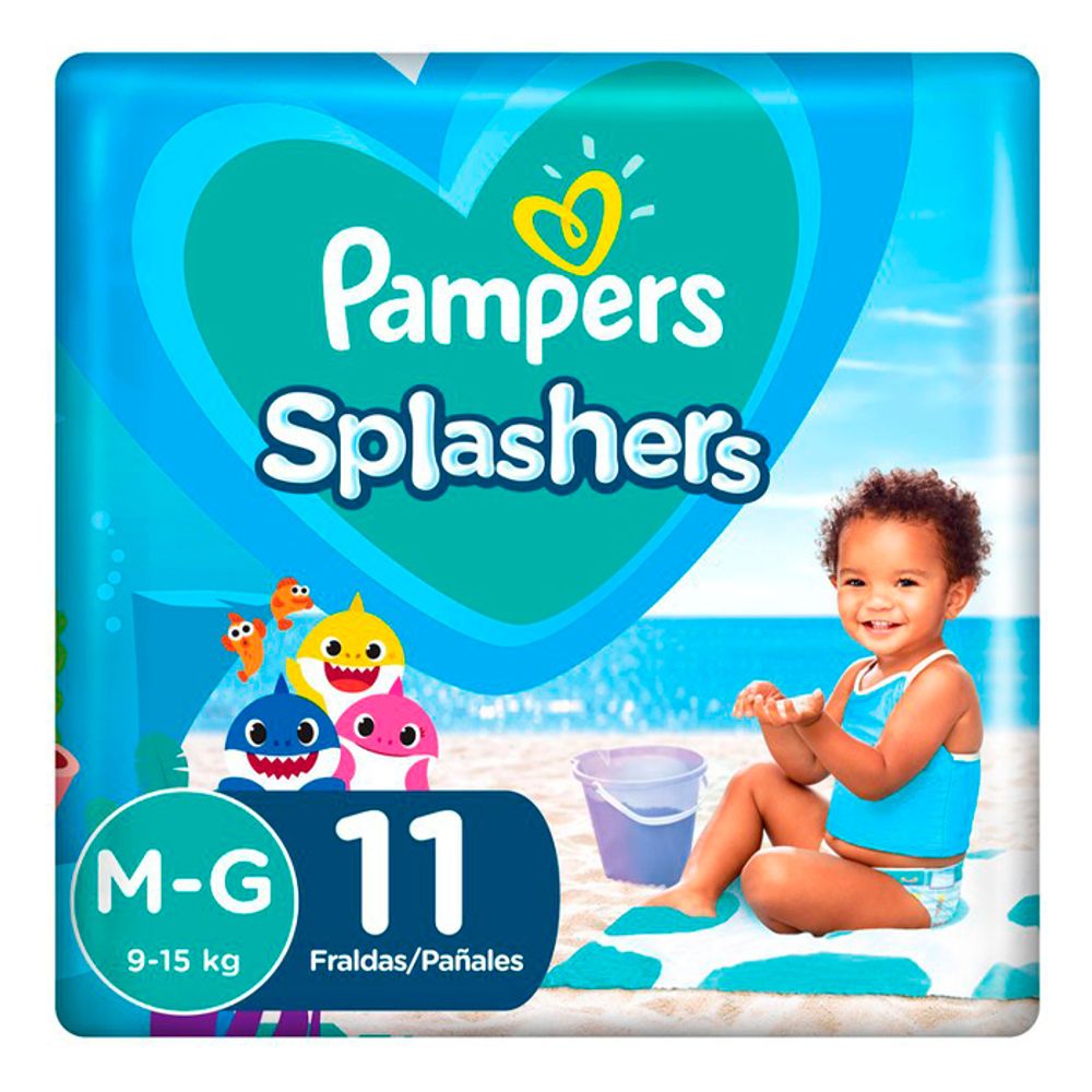 Fralda Pampers Splashers Baby Shark M-G 11 Unidades