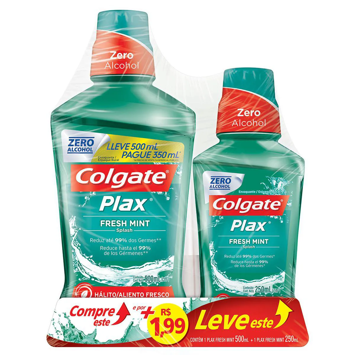 Kit Enxaguante Bucal Colgate Plax Fresh Mint 500ml + 250ml